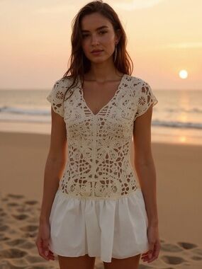 New Free People Kinsley Crochet Mini Dress Festival Season is Here Coachella